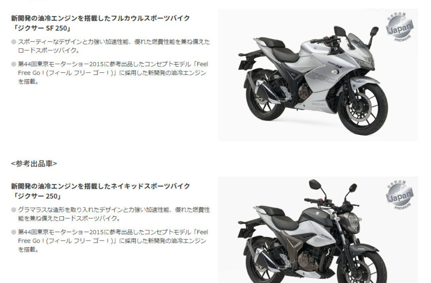News: Suzuki’s outline for the Tokyo Motor Show. We see Jixer SF 250 series and a mystery model.