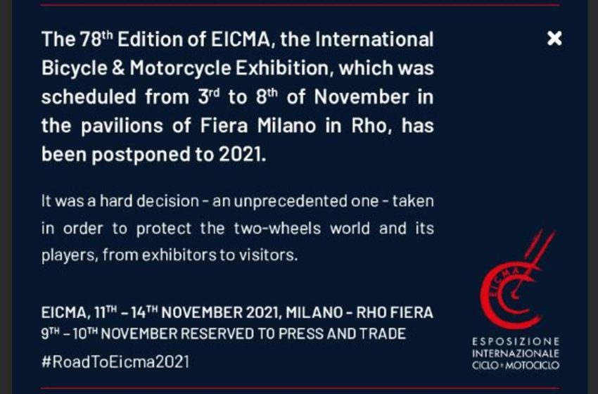  It’s official EICMA 2020 is postponed